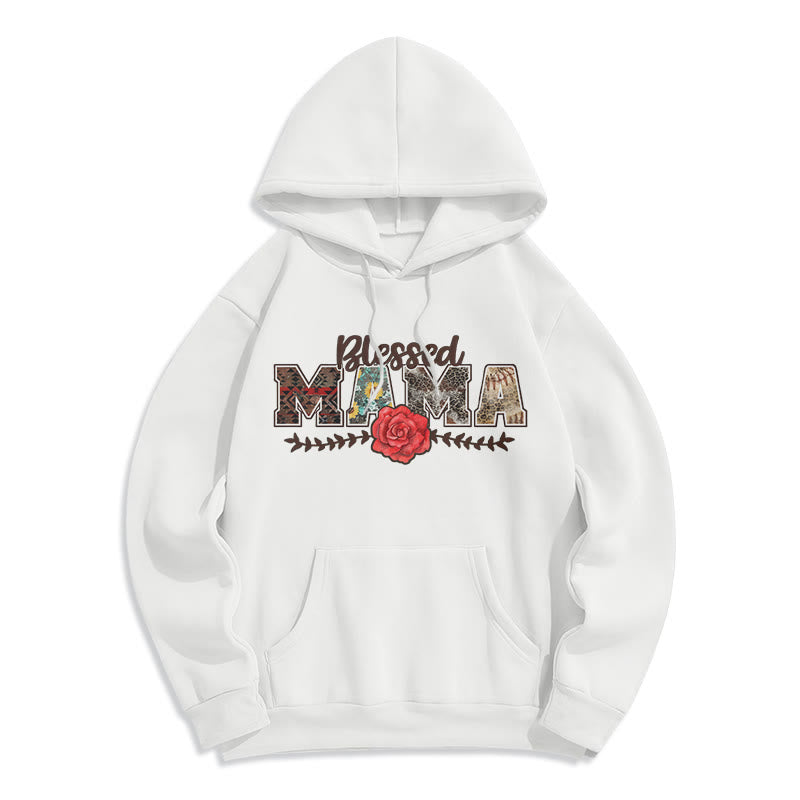 Christianartworkshop Sweat à capuche en polyester doublé polaire avec motif « Blessed Mama & Rose » - Blanc - 2XL - image 3