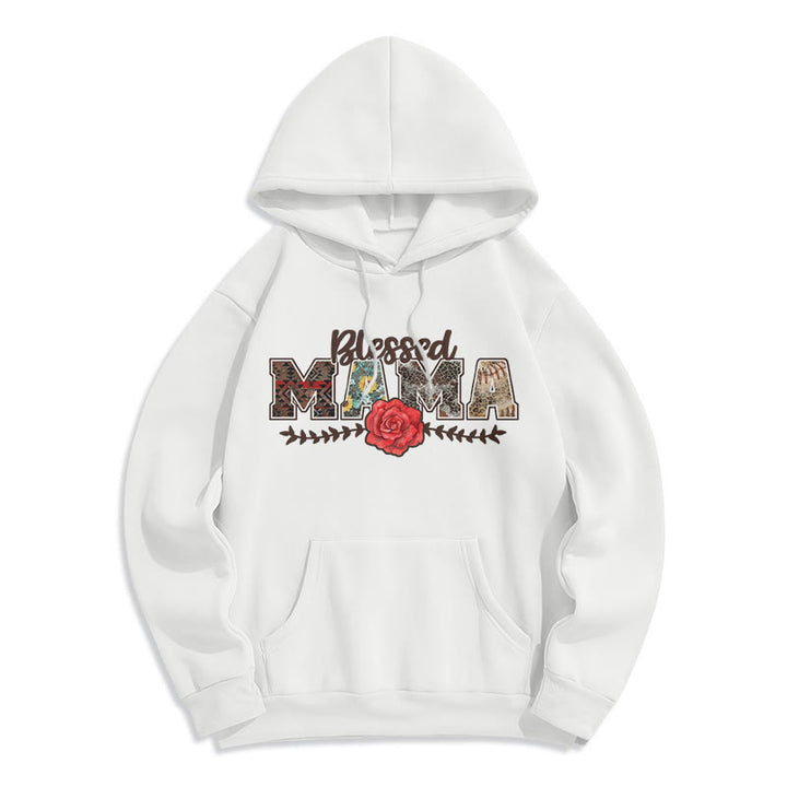 Christianartworkshop Sweat à capuche en polyester doublé polaire avec motif « Blessed Mama & Rose » - Blanc - 2XL - image 3