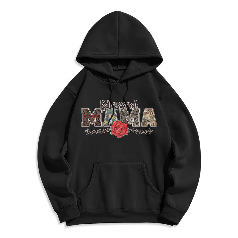Christianartworkshop Sweat à capuche en polyester doublé polaire avec motif « Blessed Mama & Rose » - Noir - 2XL - image 5
