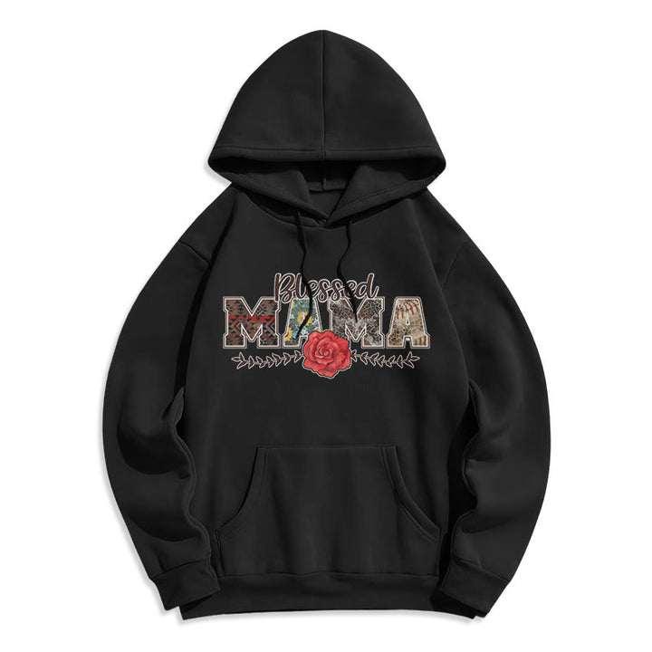Christianartworkshop Sweat à capuche en polyester doublé polaire avec motif « Blessed Mama & Rose » - Noir - 2XL - image 5