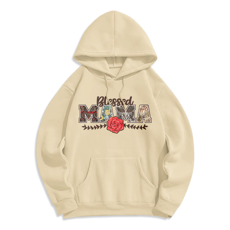 Christianartworkshop Sweat à capuche en polyester doublé polaire avec motif « Blessed Mama & Rose » - Beige - 2XL - image 0