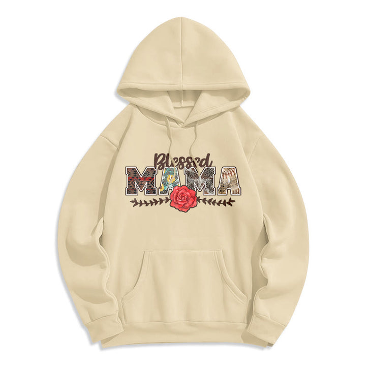 Christianartworkshop Sweat à capuche en polyester doublé polaire avec motif « Blessed Mama & Rose » - Beige - 2XL - image 0