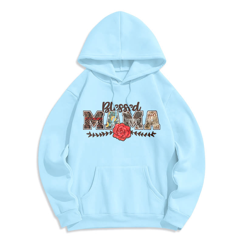 Christianartworkshop Sweat à capuche en polyester doublé polaire avec motif « Blessed Mama & Rose » - Bleu - 2XL - image 8