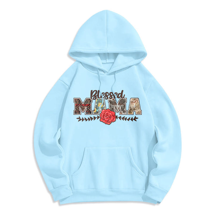 Christianartworkshop Sweat à capuche en polyester doublé polaire avec motif « Blessed Mama & Rose » - Bleu - 2XL - image 8