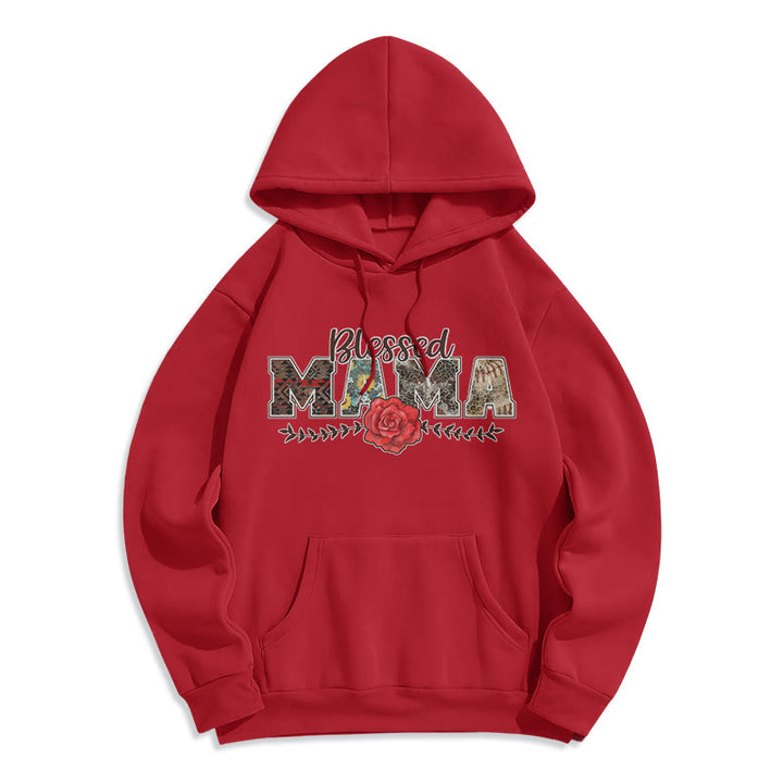 Christianartworkshop Sweat à capuche en polyester doublé polaire avec motif « Blessed Mama & Rose » - Rouge - 2XL - image 7