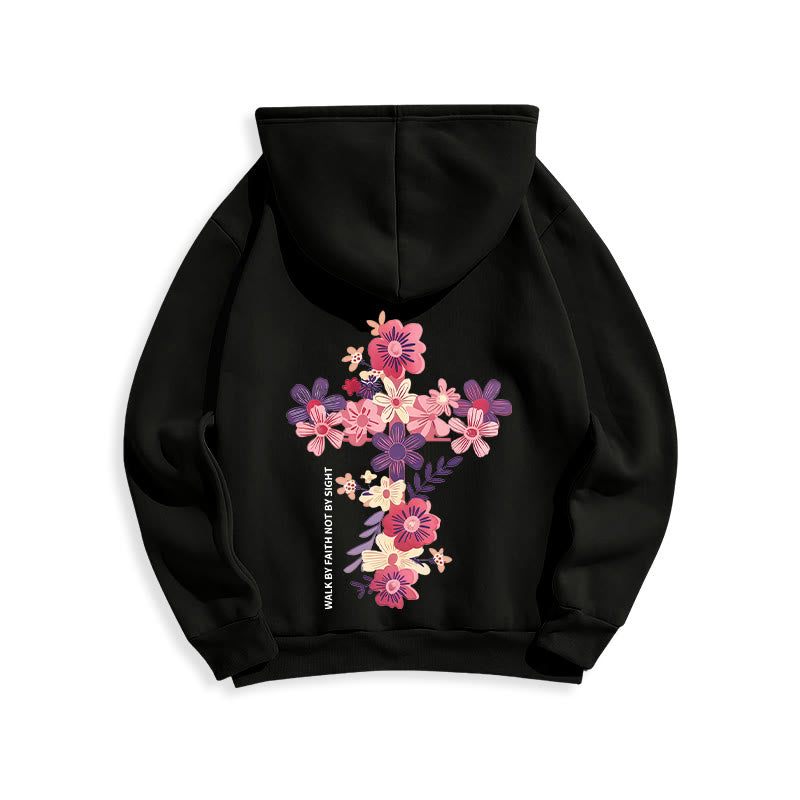 Christianartworkshop Jésus est la lumière Croix florale Foi Sweat à capuche en polyester doublé polaire - image 23