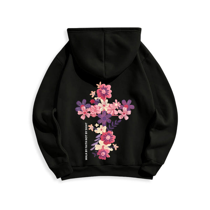 Christianartworkshop Jésus est la lumière Croix florale Foi Sweat à capuche en polyester doublé polaire - image 23