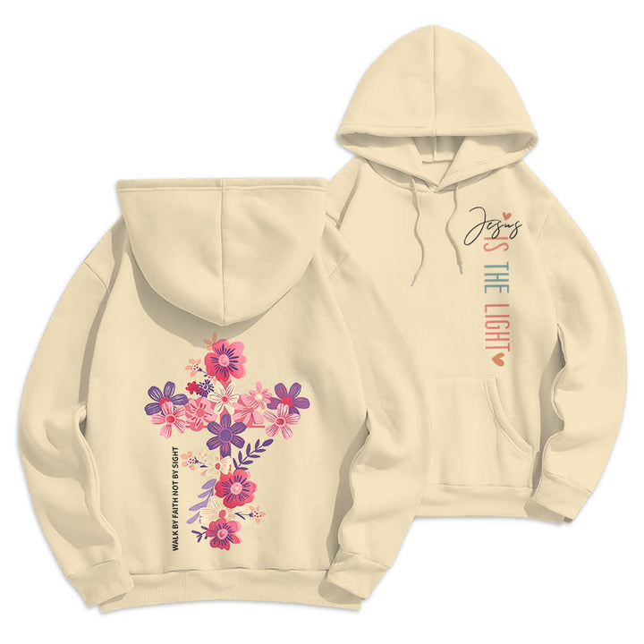 Christianartworkshop Jésus est la lumière Croix florale Foi Sweat à capuche en polyester doublé polaire - Beige - 2XL - image 9