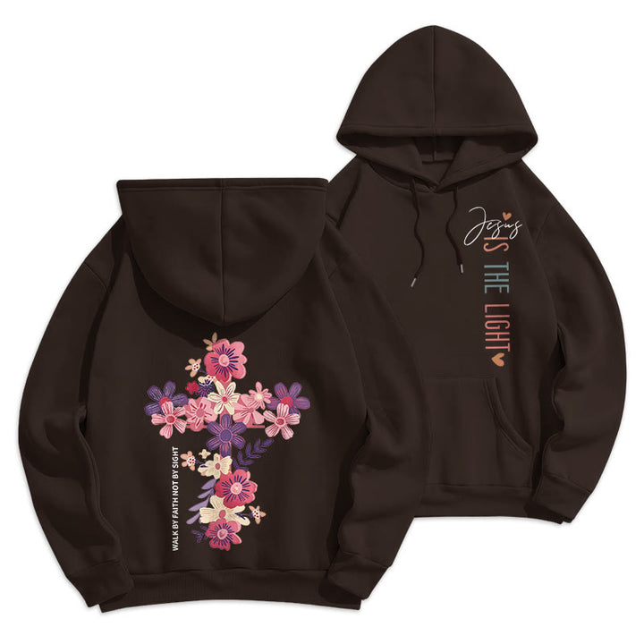 Christianartworkshop Jésus est la lumière Croix florale Foi Sweat à capuche en polyester doublé polaire - Brun - 2XL - image 18