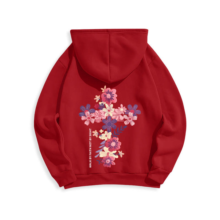 Christianartworkshop Jésus est la lumière Croix florale Foi Sweat à capuche en polyester doublé polaire - image 5