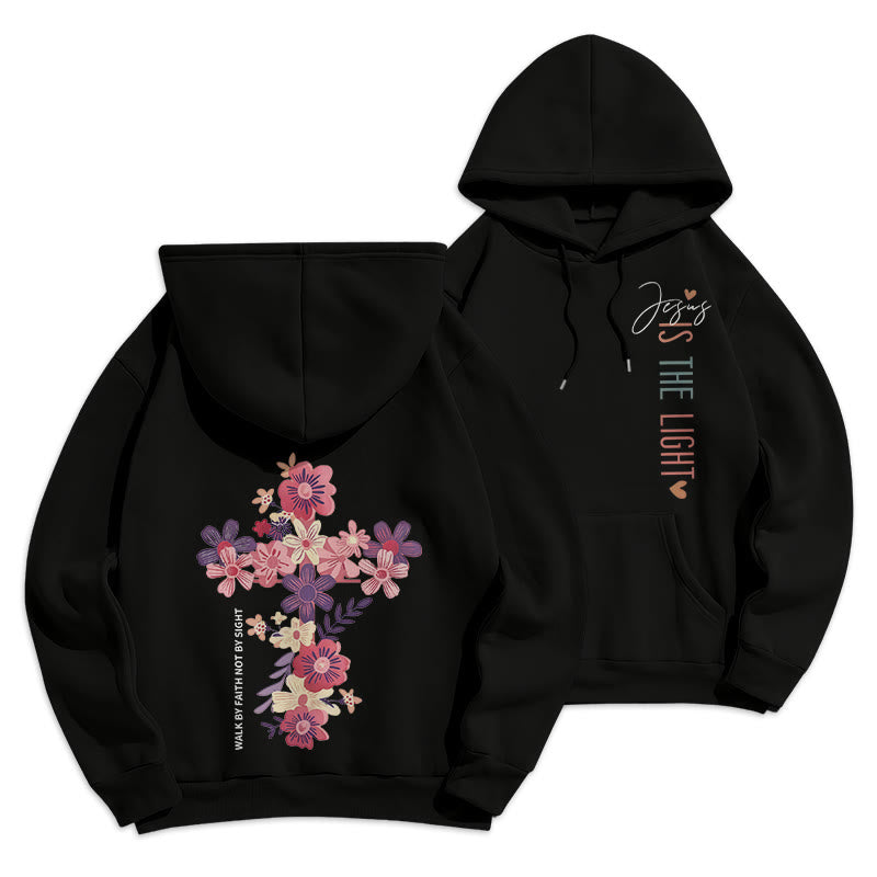 Christianartworkshop Jésus est la lumière Croix florale Foi Sweat à capuche en polyester doublé polaire - Noir - 2XL - image 21