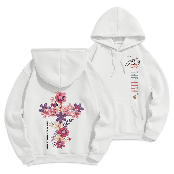 Christianartworkshop Jésus est la lumière Croix florale Foi Sweat à capuche en polyester doublé polaire - Blanc - 2XL - image 15