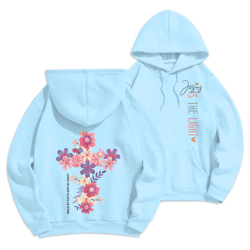 Christianartworkshop Jésus est la lumière Croix florale Foi Sweat à capuche en polyester doublé polaire - Bleu - 2XL - image 6