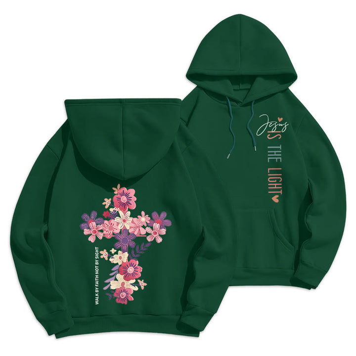 Christianartworkshop Jésus est la lumière Croix florale Foi Sweat à capuche en polyester doublé polaire - Vert - 2XL - image 0
