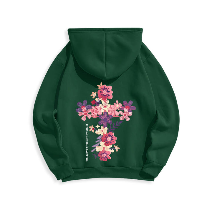 Christianartworkshop Jésus est la lumière Croix florale Foi Sweat à capuche en polyester doublé polaire - image 2