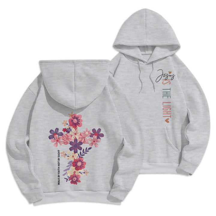 Christianartworkshop Jésus est la lumière Croix florale Foi Sweat à capuche en polyester doublé polaire - Gris - 2XL - image 12