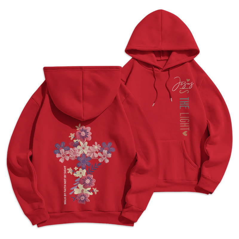 Christianartworkshop Jésus est la lumière Croix florale Foi Sweat à capuche en polyester doublé polaire - Rouge - 2XL - image 3