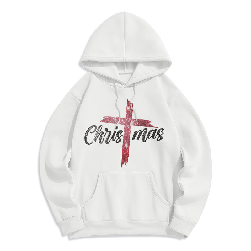 Christianartworkshop Sweat à capuche festif en polyester doublé polaire avec croix de Noël - Blanc - 2XL - image 2