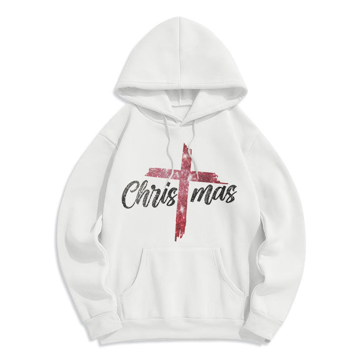 Christianartworkshop Sweat à capuche festif en polyester doublé polaire avec croix de Noël - Blanc - 2XL - image 2