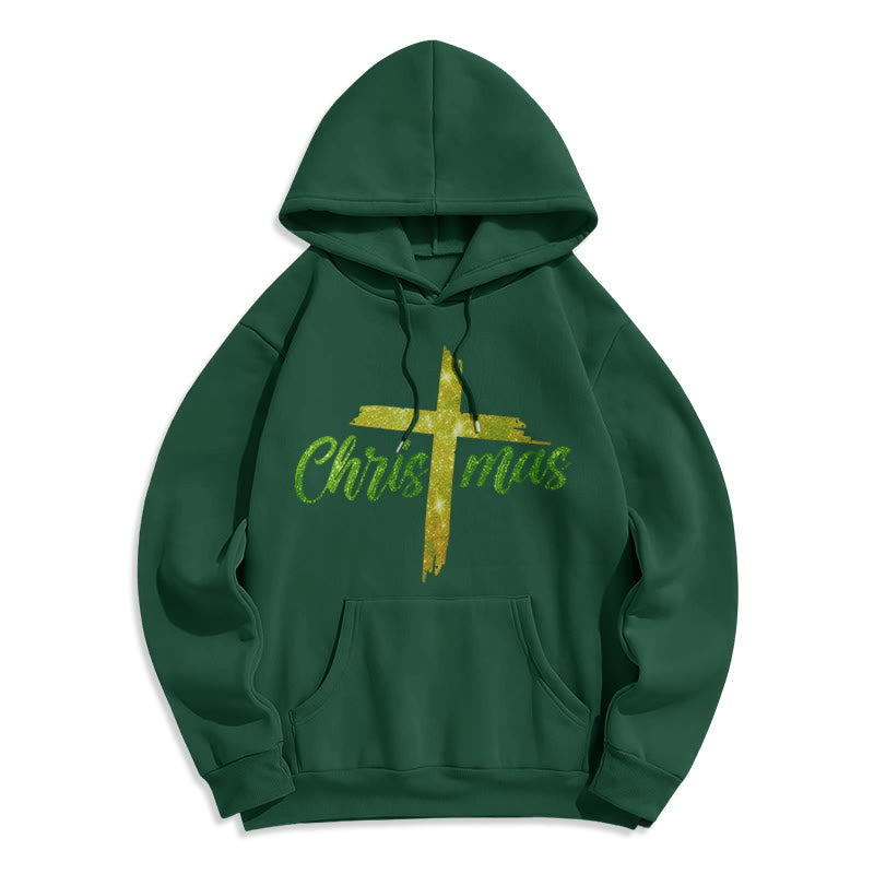 Christianartworkshop Sweat à capuche festif en polyester doublé polaire avec croix de Noël - Vert - 2XL - image 5