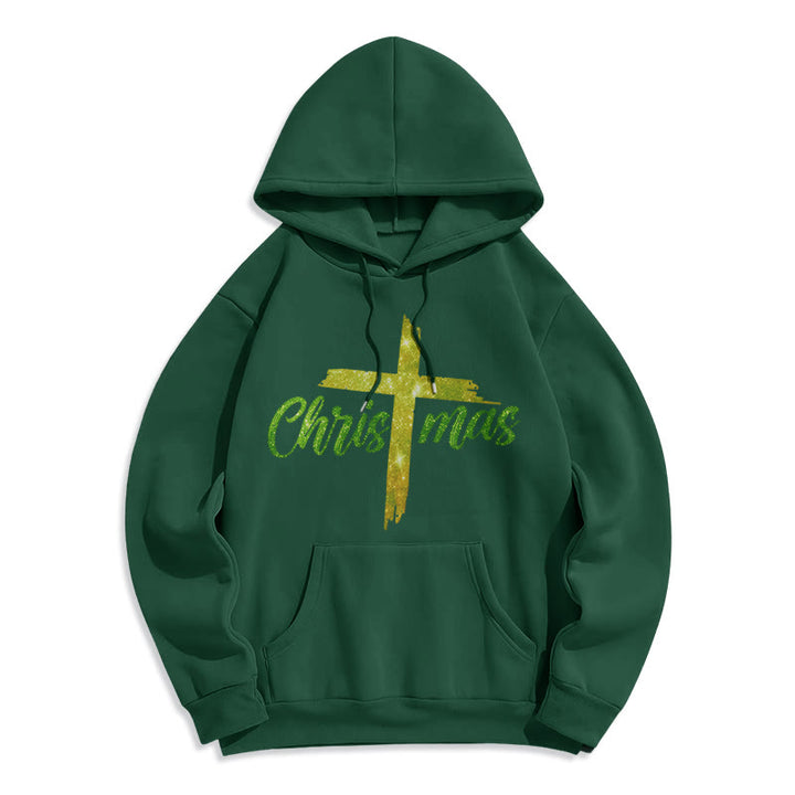 Christianartworkshop Sweat à capuche festif en polyester doublé polaire avec croix de Noël - Vert - 2XL - image 5