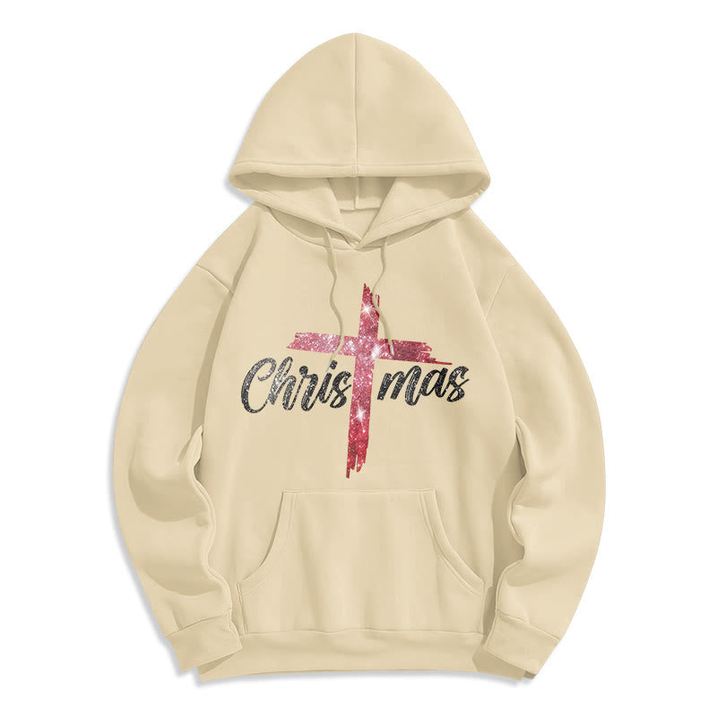Christianartworkshop Sweat à capuche festif en polyester doublé polaire avec croix de Noël - Beige - 2XL - image 8