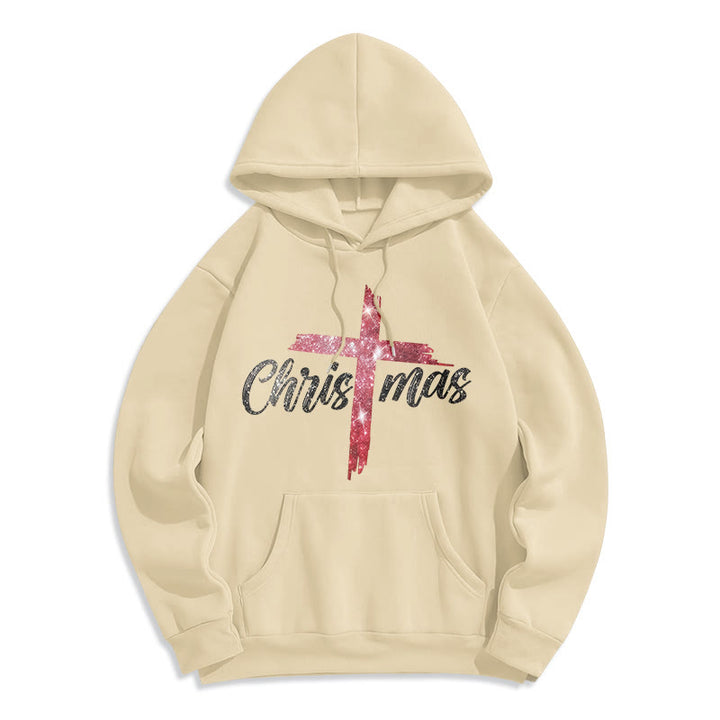 Christianartworkshop Sweat à capuche festif en polyester doublé polaire avec croix de Noël - Beige - 2XL - image 8