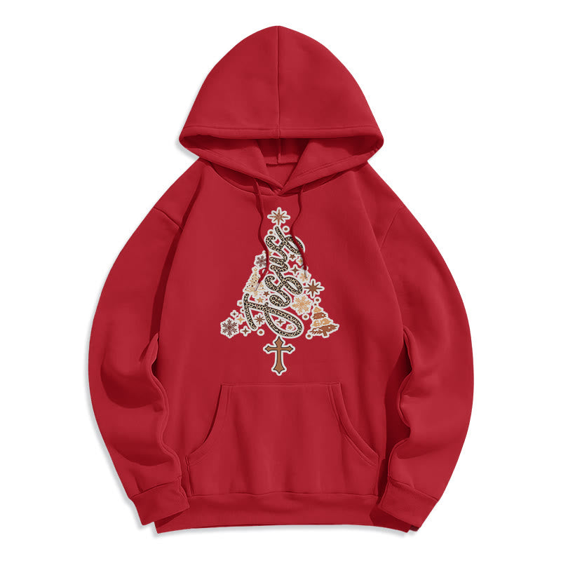Christianartworkshop Sweat à capuche en polyester doublé polaire avec motif sapin de Noël Jésus - Rouge - 2XL - image 7