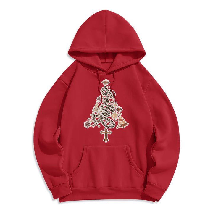Christianartworkshop Sweat à capuche en polyester doublé polaire avec motif sapin de Noël Jésus - Rouge - 2XL - image 7