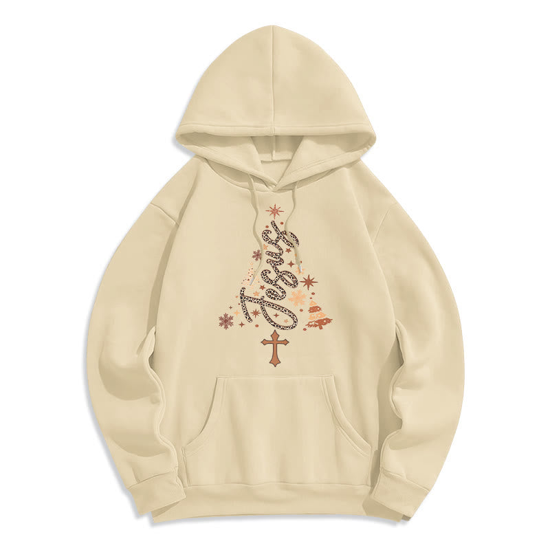 Christianartworkshop Sweat à capuche en polyester doublé polaire avec motif sapin de Noël Jésus - Beige - 2XL - image 0
