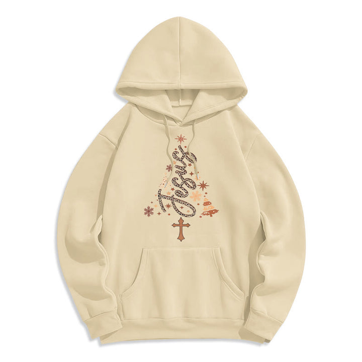 Christianartworkshop Sweat à capuche en polyester doublé polaire avec motif sapin de Noël Jésus - Beige - 2XL - image 0