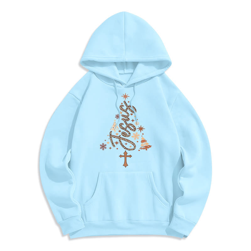 Christianartworkshop Sweat à capuche en polyester doublé polaire avec motif sapin de Noël Jésus - Bleu - 2XL - image 8