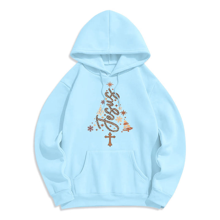 Christianartworkshop Sweat à capuche en polyester doublé polaire avec motif sapin de Noël Jésus - Bleu - 2XL - image 8