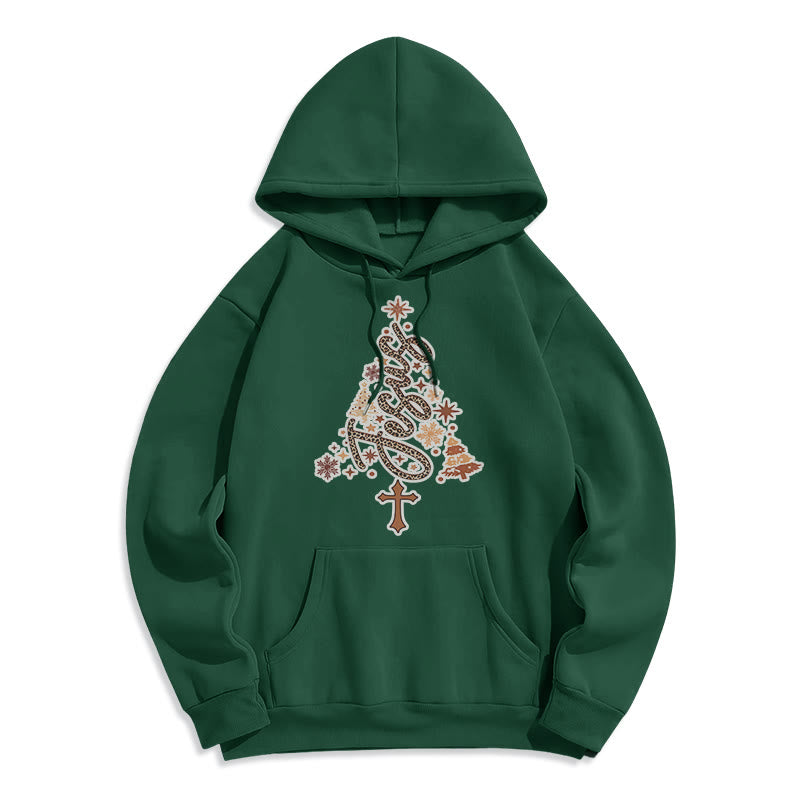Christianartworkshop Sweat à capuche en polyester doublé polaire avec motif sapin de Noël Jésus - Vert - 2XL - image 6