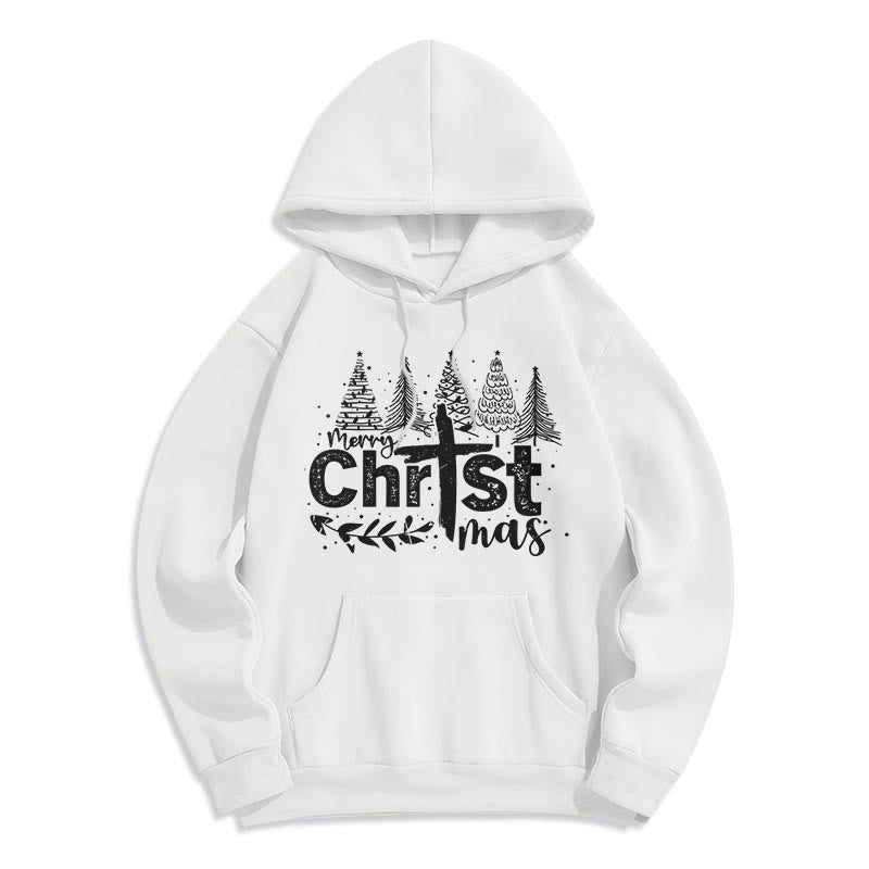 Christianartworkshop Sweat à capuche en polyester doublé polaire avec croix et sapin de Noël - Blanc - 2XL - image 5