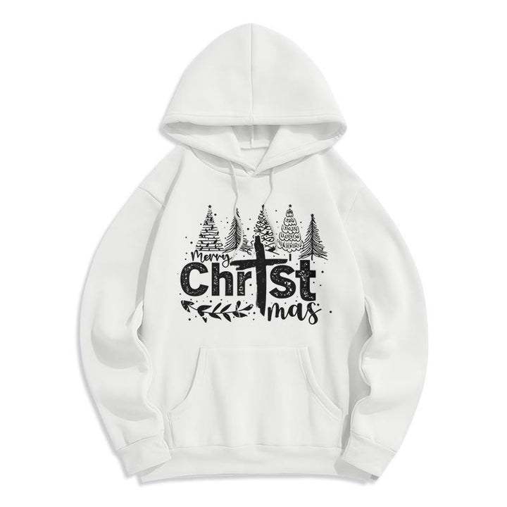 Christianartworkshop Sweat à capuche en polyester doublé polaire avec croix et sapin de Noël - Blanc - 2XL - image 5