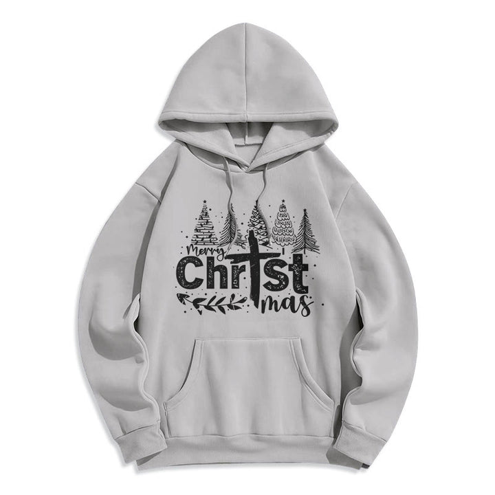 Christianartworkshop Sweat à capuche en polyester doublé polaire avec croix et sapin de Noël - Gris - 2XL - image 4