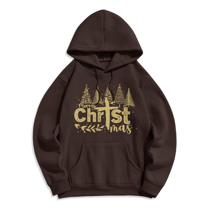Christianartworkshop Sweat à capuche en polyester doublé polaire avec croix et sapin de Noël - Brun - 2XL - image 6