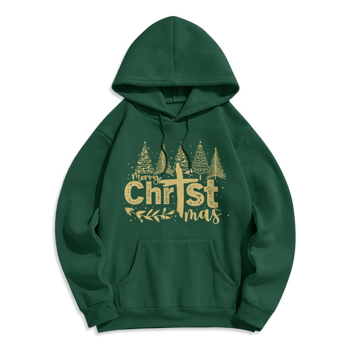 Christianartworkshop Sweat à capuche en polyester doublé polaire avec croix et sapin de Noël - Vert - 2XL - image 8