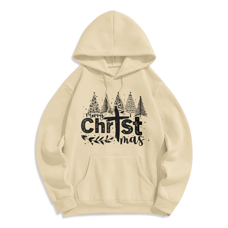 Christianartworkshop Sweat à capuche en polyester doublé polaire avec croix et sapin de Noël - Beige - 2XL - image 3