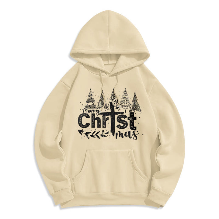 Christianartworkshop Sweat à capuche en polyester doublé polaire avec croix et sapin de Noël - Beige - 2XL - image 3