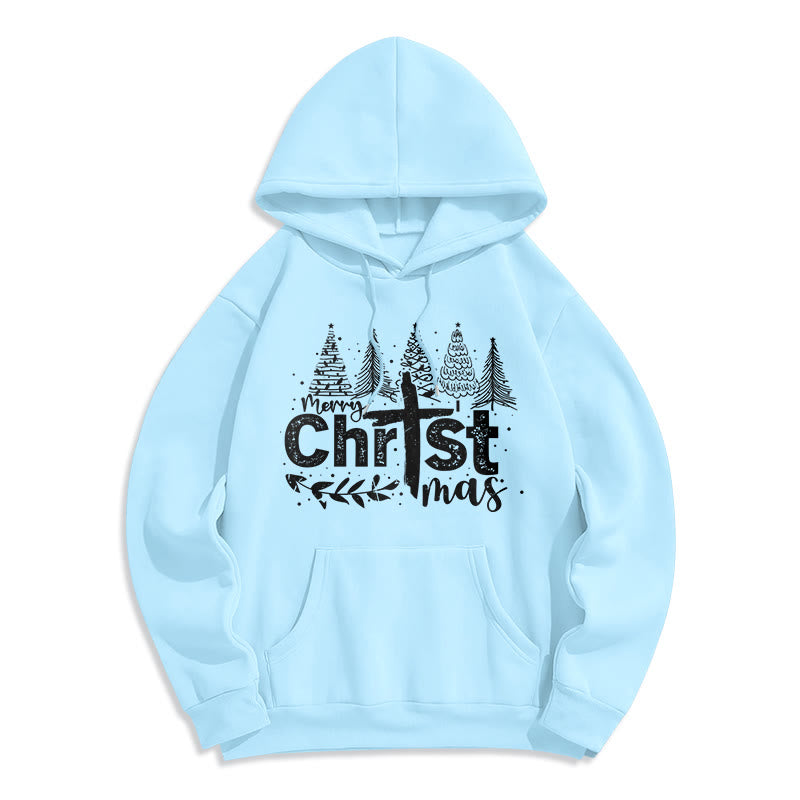 Christianartworkshop Sweat à capuche en polyester doublé polaire avec croix et sapin de Noël - Bleu - 2XL - image 2