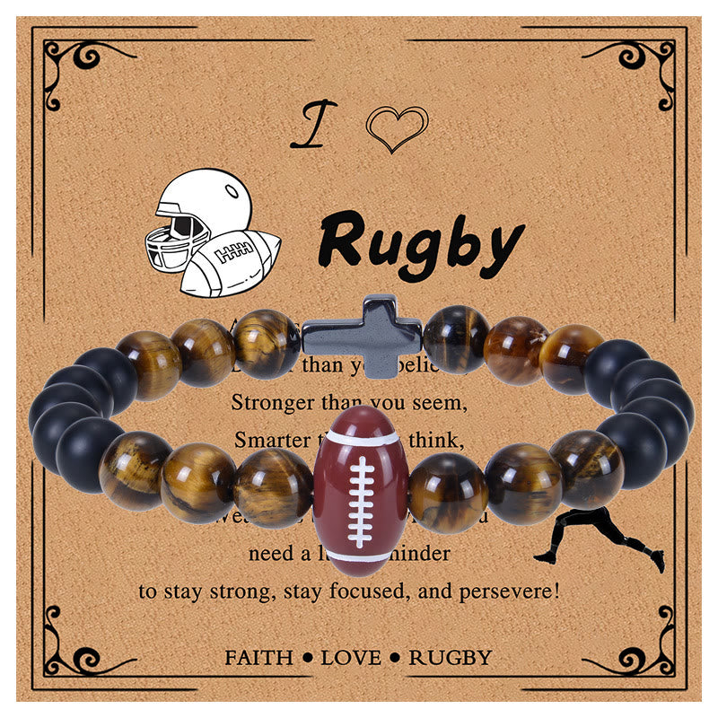 Bracelet sport œil de tigre et mat Christianartworkshop : Un rappel constant de force au quotidien - Rugby - image 1