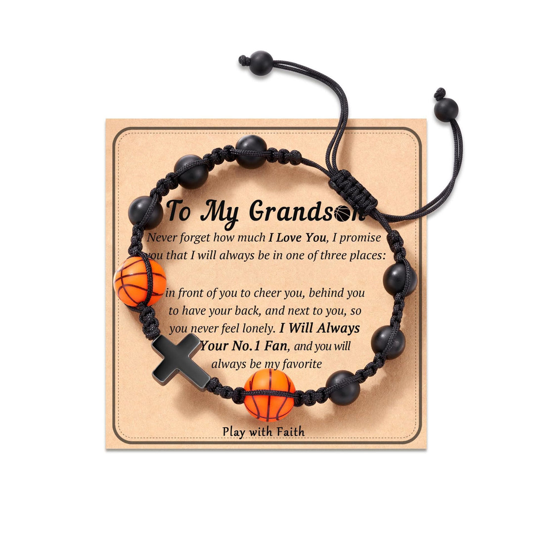 Bracelet de foi sur le thème du sport de Christianartworkshop : Carte avec message touchant à porter au quotidien - Petit-fils basketteur - image 3
