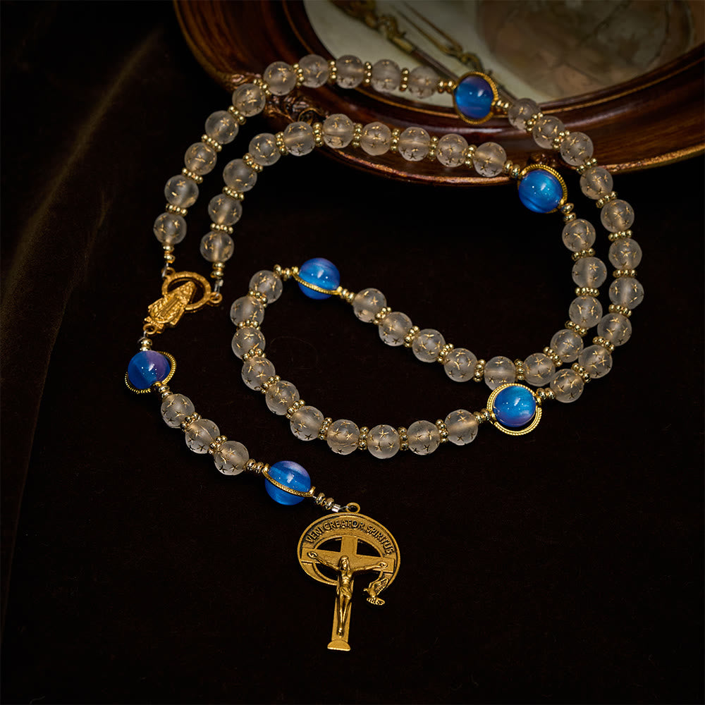 Christianartworkshop Chapelet blanc mat étoiles et bleu mer à perles œil de chat : Guide silencieux pour la dévotion quotidienne - image 6