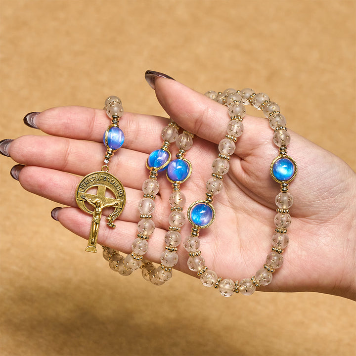 Christianartworkshop Chapelet blanc mat étoiles et bleu mer à perles œil de chat : Guide silencieux pour la dévotion quotidienne - image 1