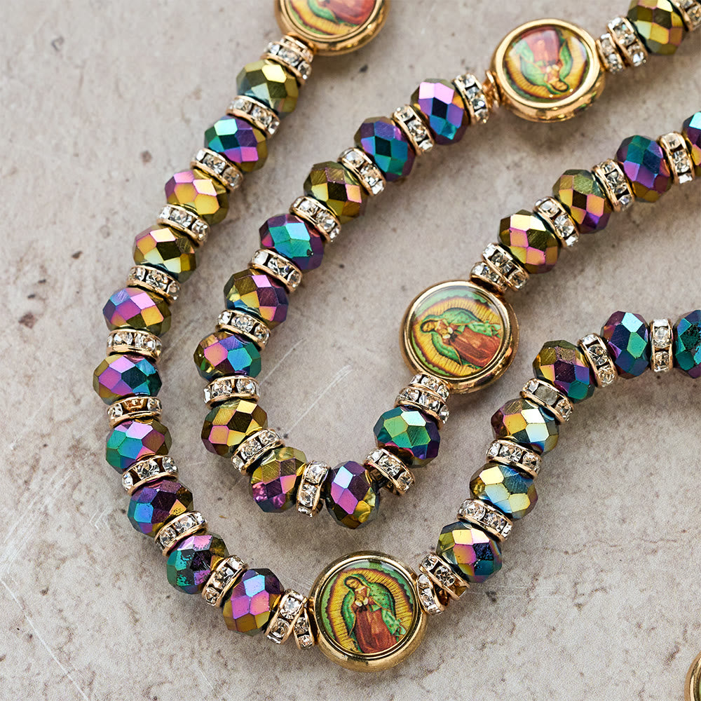 Christianartworkshop Chapelet de perles polyédriques irisées avec croix de Notre-Dame : rappel constant de la grâce - image 8
