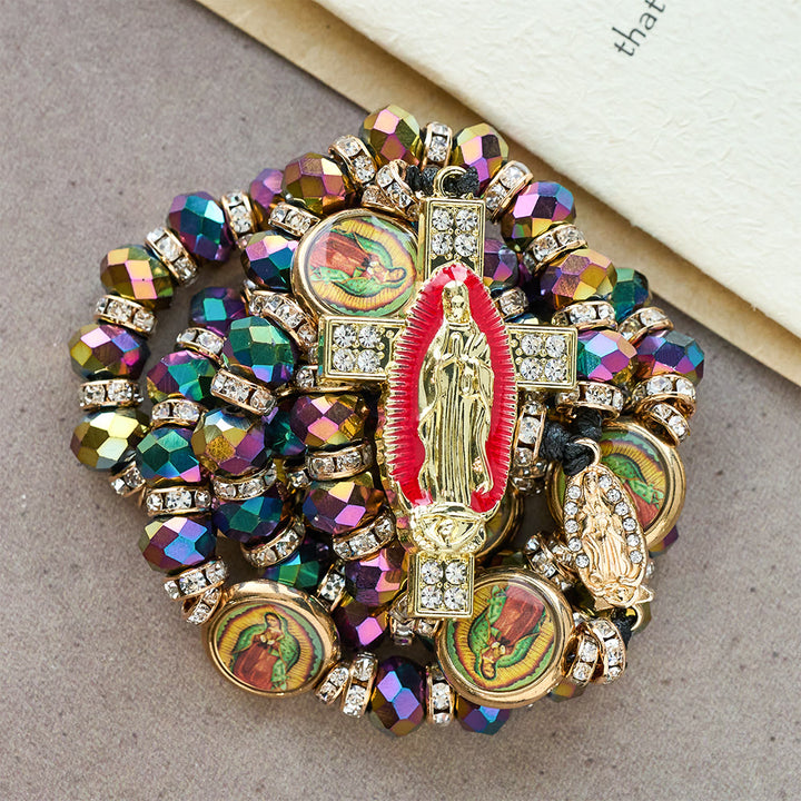 Christianartworkshop Chapelet de perles polyédriques irisées avec croix de Notre-Dame : rappel constant de la grâce - image 7