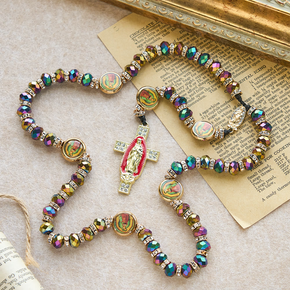 Christianartworkshop Chapelet de perles polyédriques irisées avec croix de Notre-Dame : rappel constant de la grâce - image 6