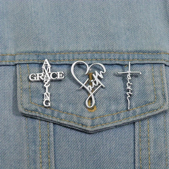 Broche croix et phrase Christianartworkshop : symbole de foi divine pour vêtements - Ensemble de 3 - image 0